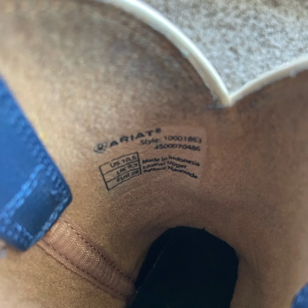 Ariat Brown Leather Cowboy Boots with Blue Stitching